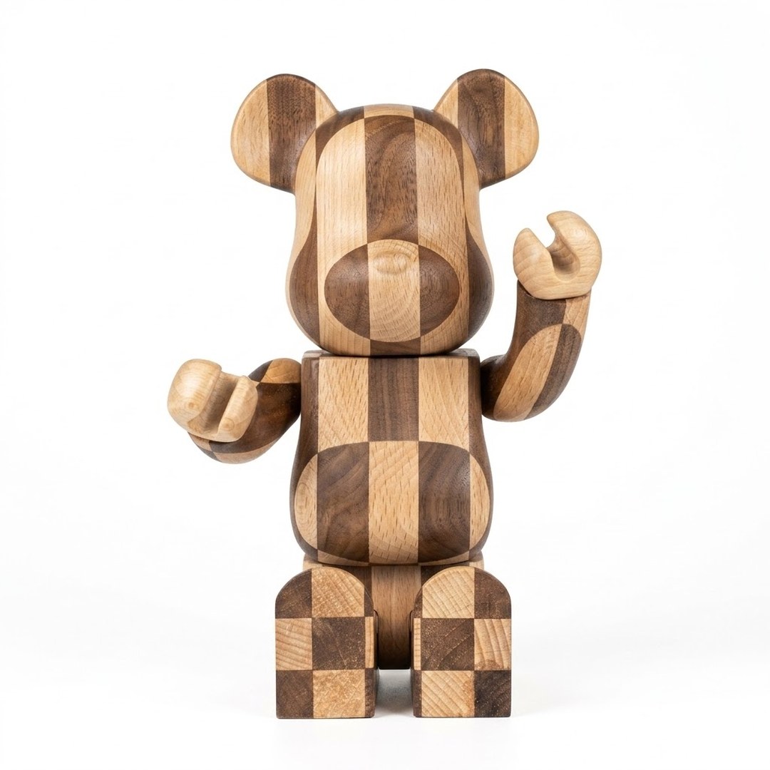 BE@RBRICK Karimoku 400% (продольные шахматы) — деревянная фигурка, Бук и грецкий орех